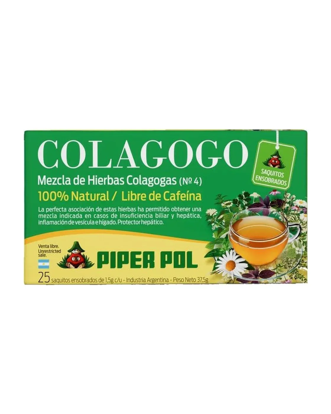 Envase de saquitos de Colagogo, Piperpol