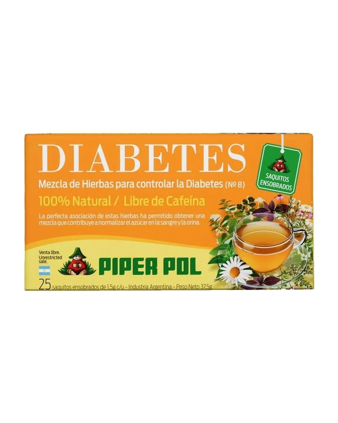 Envase de saquitos de Diabetes, Piperpol