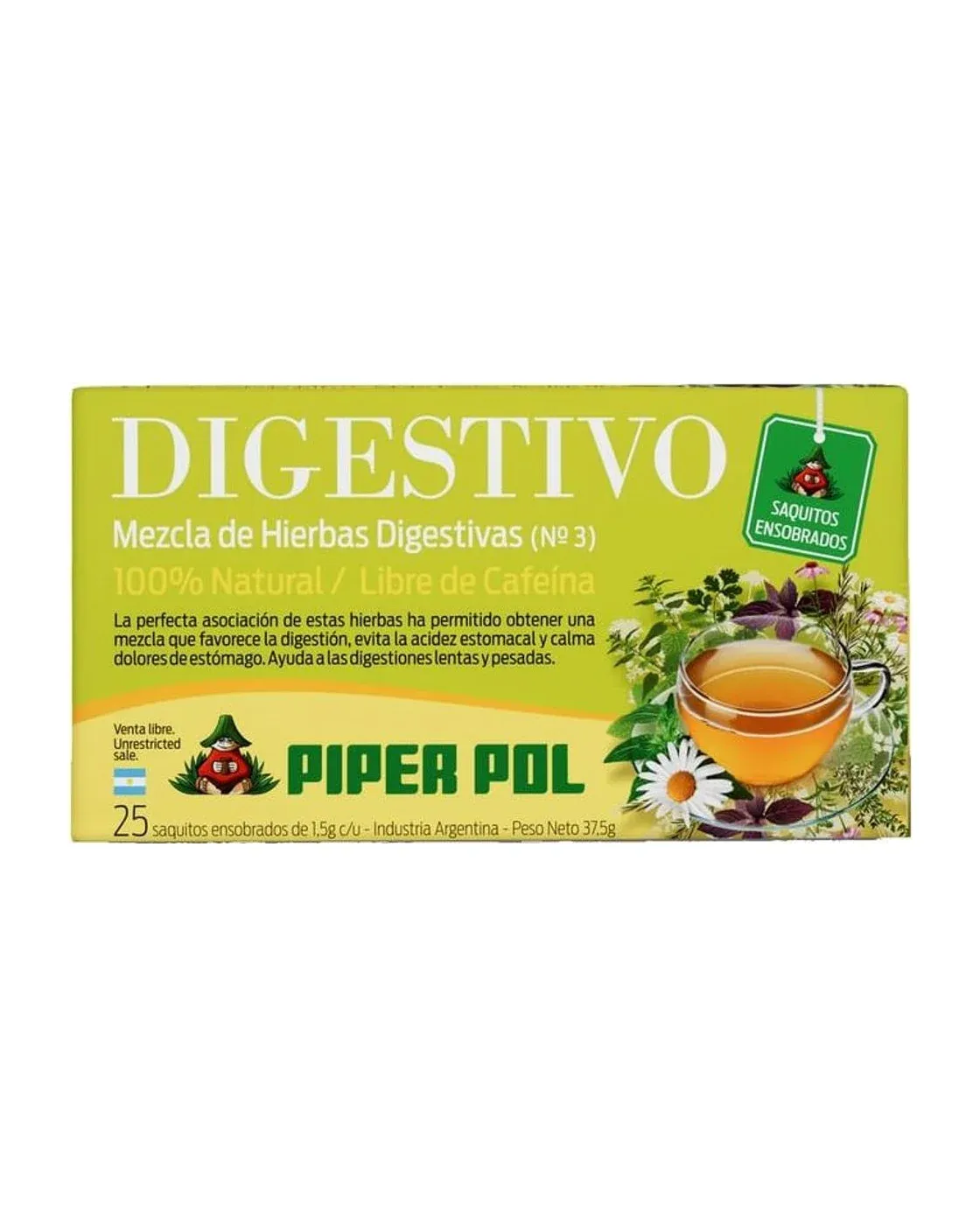 Envase de saquitos de Digestivo, Piperpol