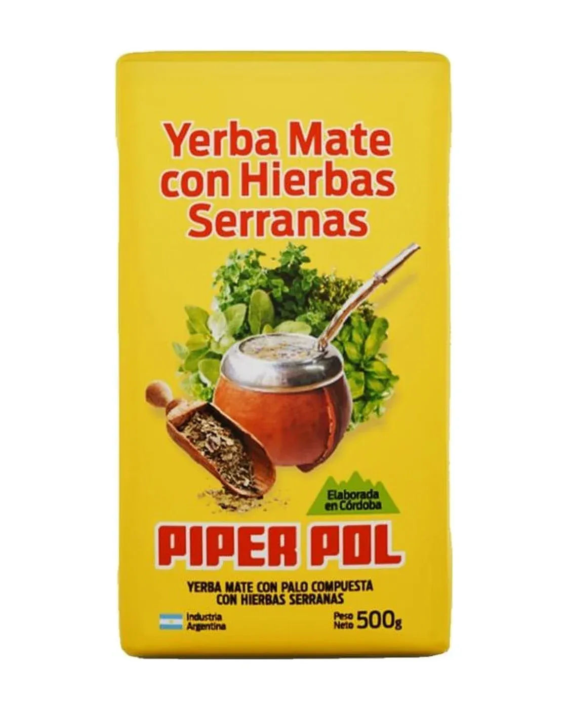 Envase de yerba mate de Hierbas Serranas, Piperpol
