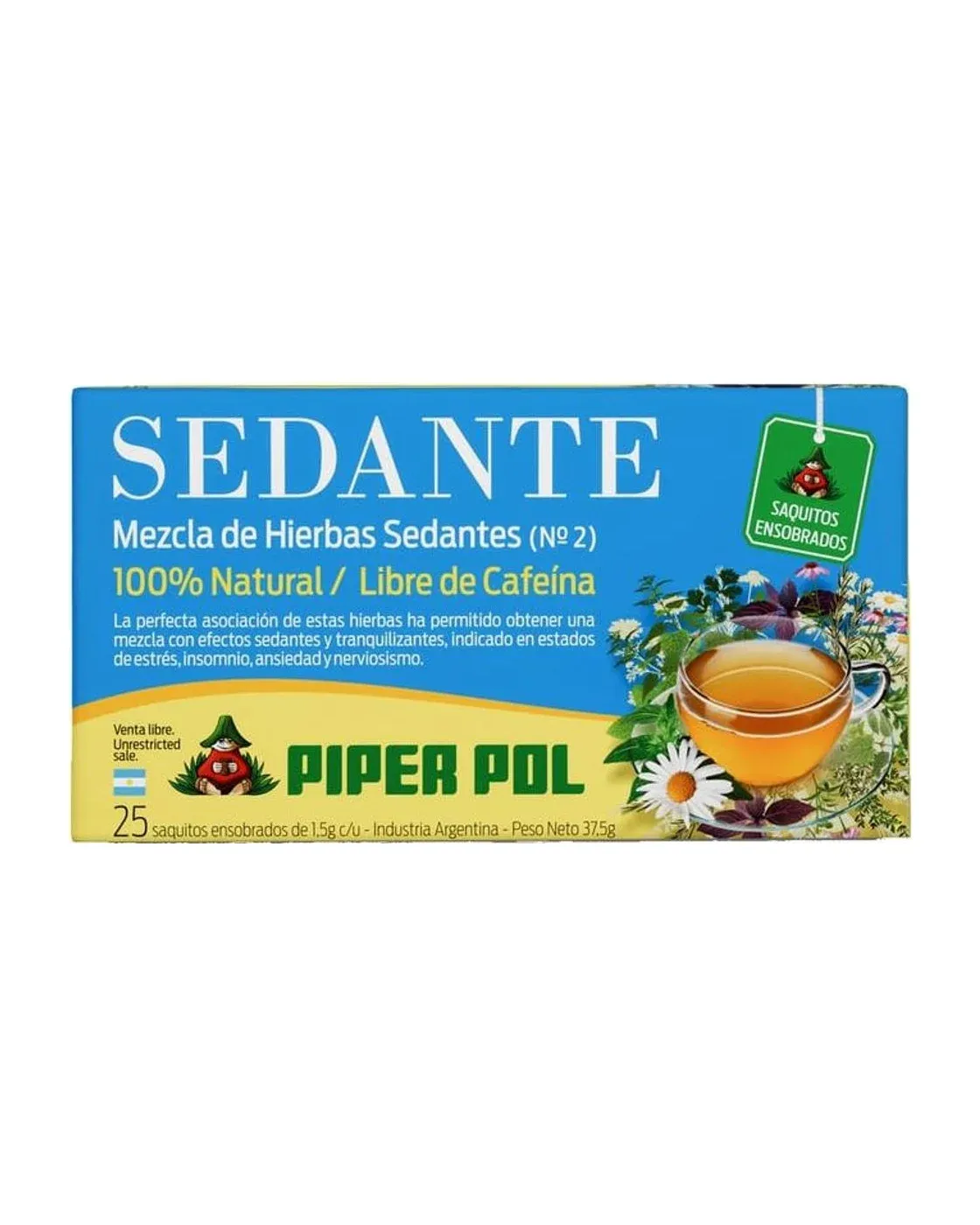 Envase de saquitos de Sedante Nervioso, Piperpol