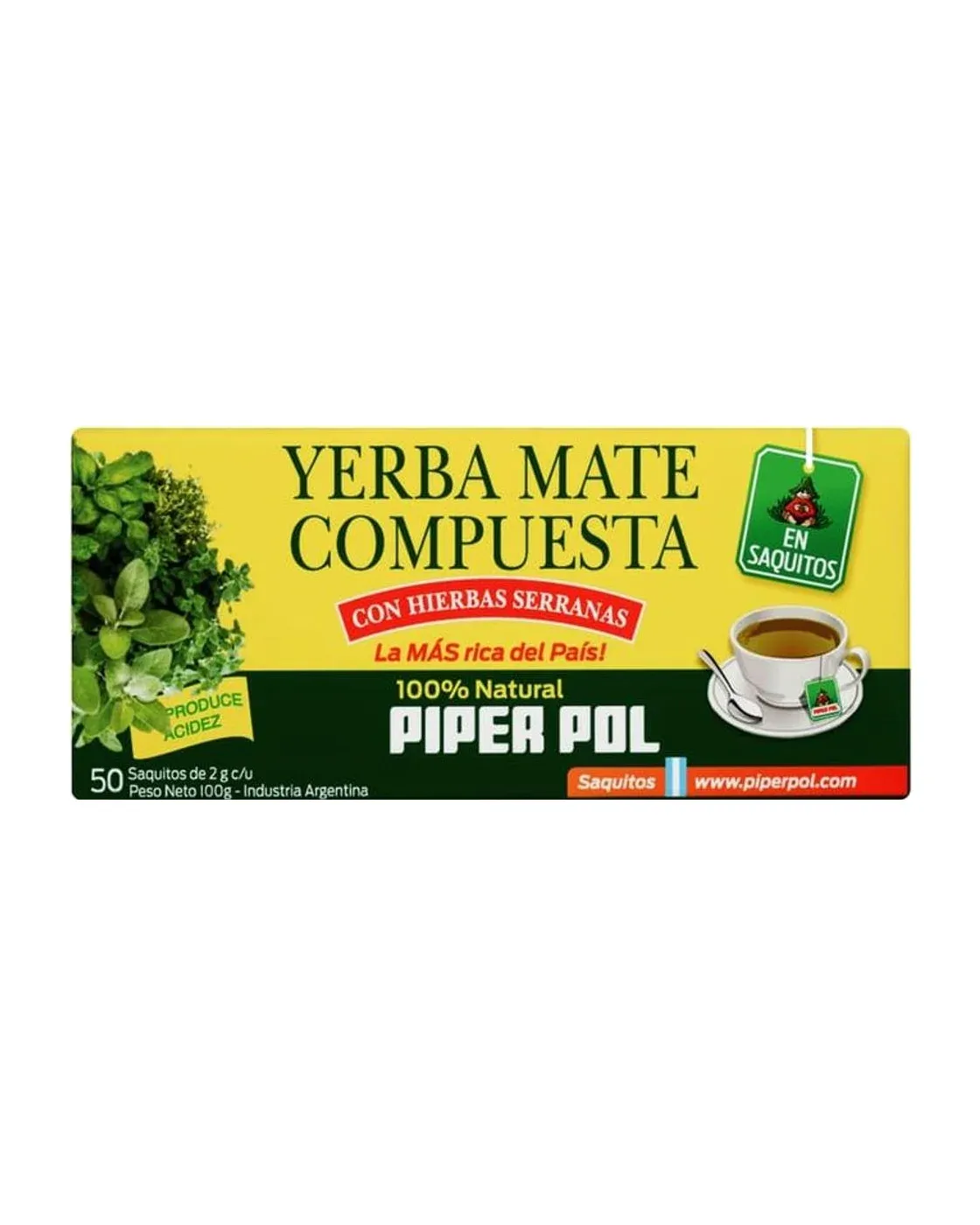 Envase de saquitos de Yerba Compuesta, Piperpol